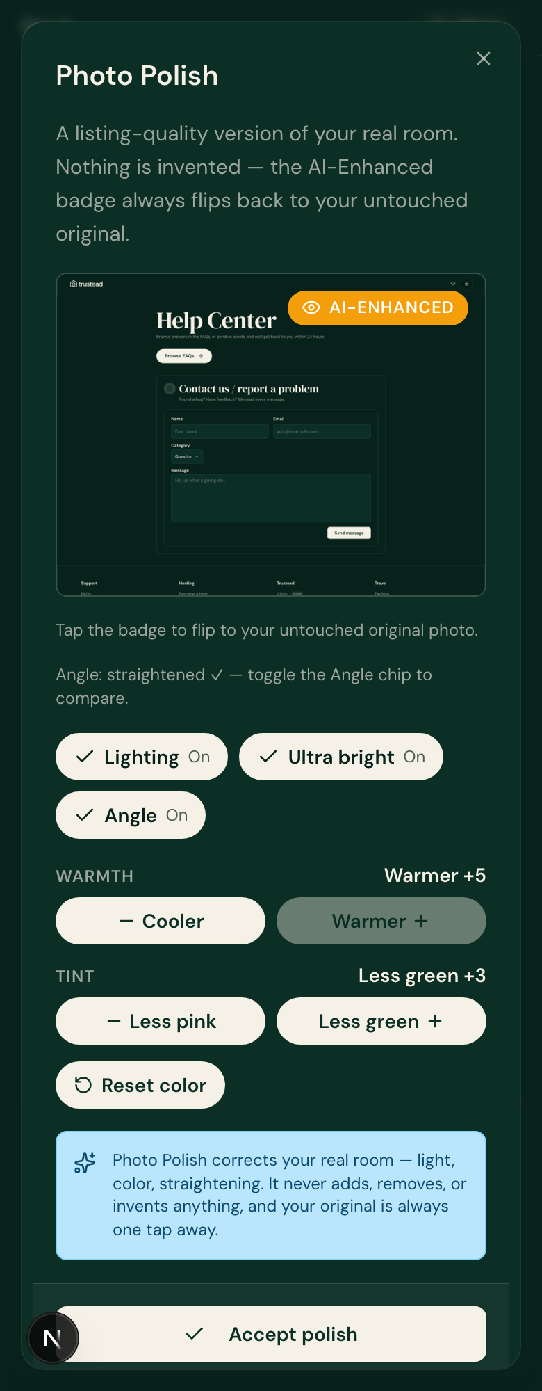 390px, Warmer +5 / Less green +3